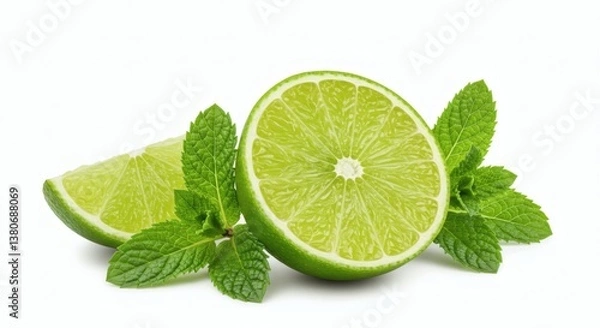 Fototapeta Fresh Limes and Mint Sprigs for Culinary and Beverage Use
