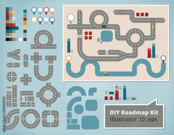 Obraz Road Map Design Elements, Set of vector Illustrations