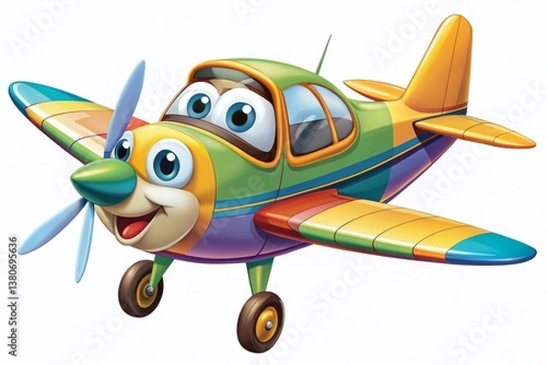 Obraz Whimsical Airplane Coloring Page: Funny Light Aircraft with Big Eyes