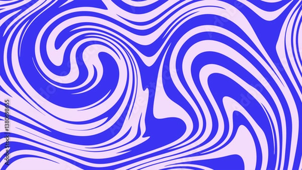 Obraz Blue Wavy Lines Abstract Background in Trendy Retro Psychedelic Style. Twisted, Swirled, and Distorted Vector Texture Pattern