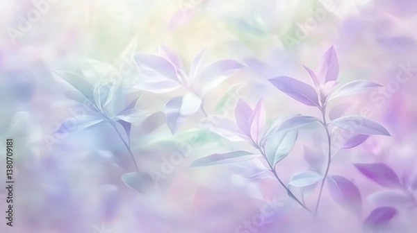 Fototapeta Tranquil nature abstract delicate leaves and soft colors in aesthetic perspective