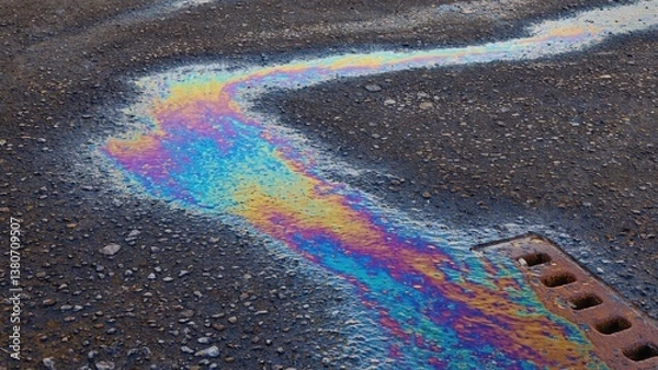 Obraz A colorful stream of oil leaking from a drain