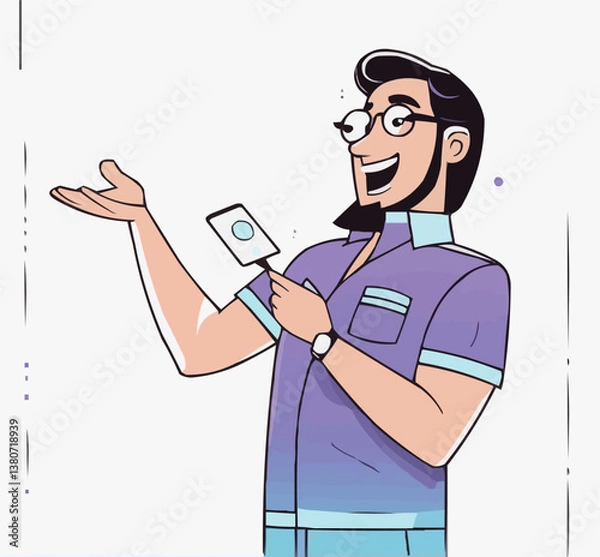 Fototapeta Man showing something thinking presenting concepts vector illustration line art