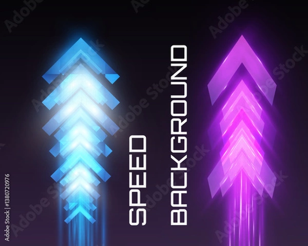 Obraz Futuristic speed background with glowing arrows and motion blur. digital abstract technology concept with fast moving elements.
