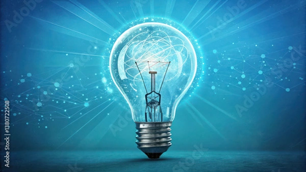 Obraz Creative light bulb abstract on glowing blue background