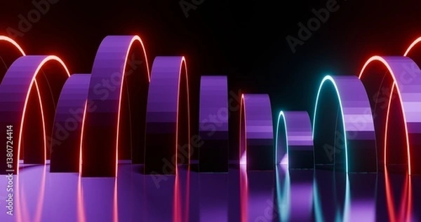 Obraz Futuristic architecture background neon arch tunnel 3d render