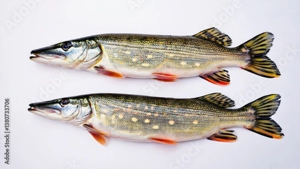 Obraz Two large fish sitting side by side on a white surface