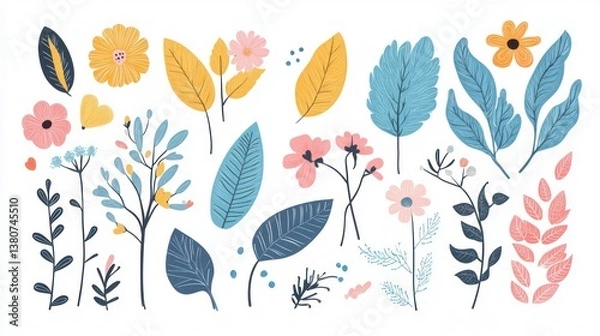 Fototapeta Colorful floral and leaf elements collection.