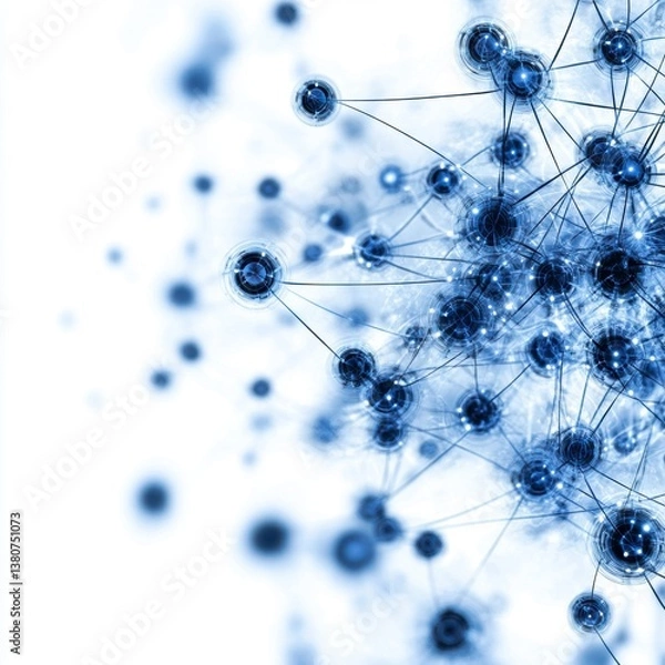 Fototapeta Abstract network connection, glowing blue nodes and lines, white background. Digital technology, global network, connection concept.