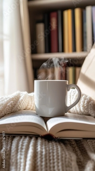 Obraz Sun-Drenched Serenity: A Cozy Window Seat Retreat with Books, Warm Light, and a Touch of Rustic Charm – An Ideal Reading Nook