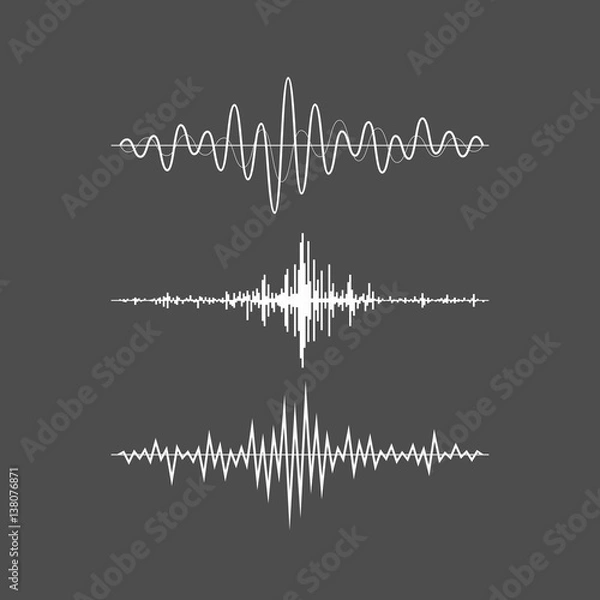 Fototapeta Music sound waves set isolated on gray background. Audio equalizer technology, pulse musical. Vector illustration