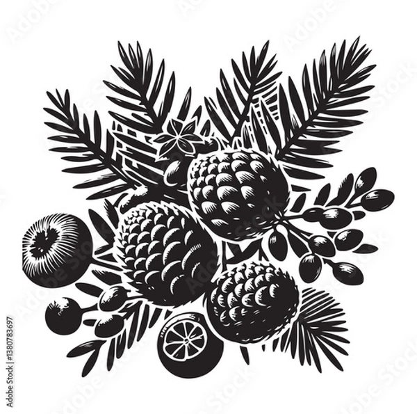Obraz Evergreen fruit  Silhouettes vector illustration a white background.