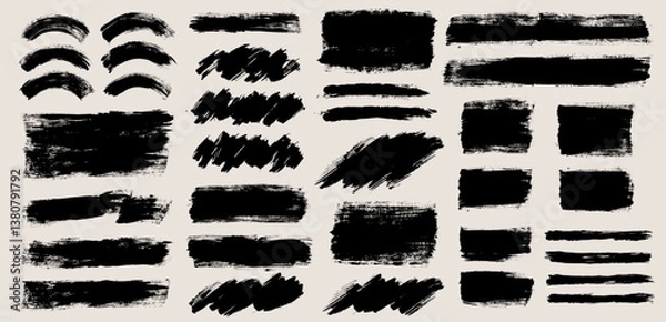 Fototapeta Brush stroke vector backgrounds. Painted curve and rectangle shapes, grunge lines and squares. Rough brush texture. Artistic banners collection