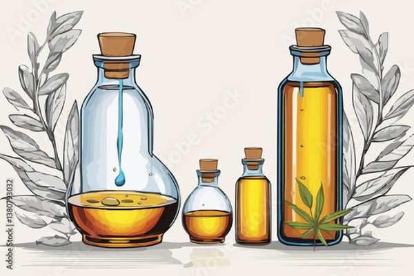 Obraz Mastered oil in a bottle add some mastered seeds vector illustration