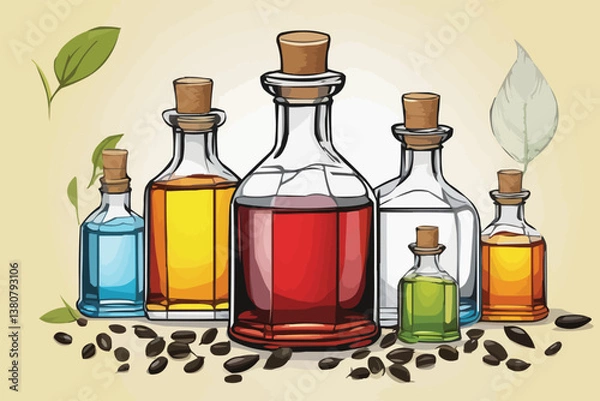 Fototapeta Mastered oil in a bottle add some mastered seeds vector illustration