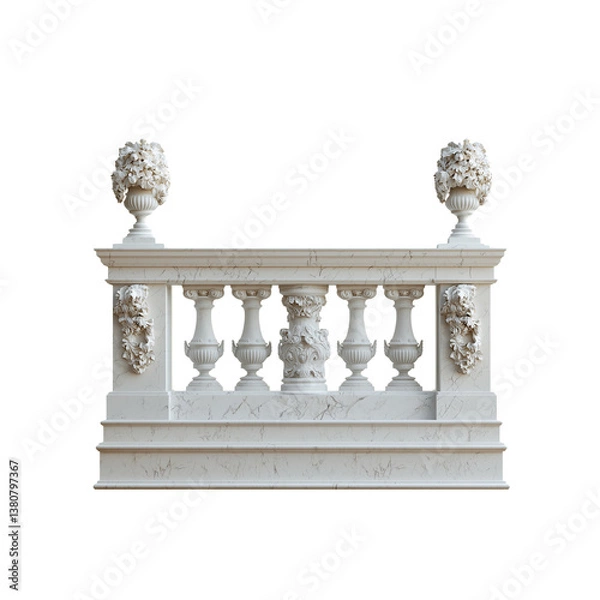 Fototapeta An ornate balustrade featuring decorative elements, including vases and floral motifs, crafted from a light-colored stone material.