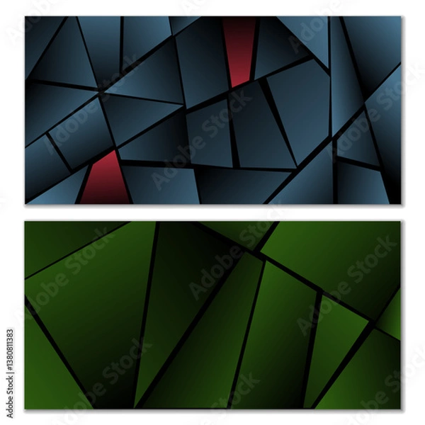 Obraz Abstract polygonal pattern. Set of two dark gradient polygonal backgrounds. Background design, cover, postcard, banner, wallpaper