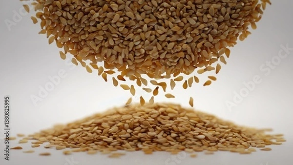 Obraz A pile of sesame seeds falls off, creating a messy scene