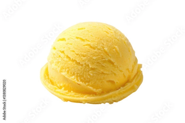 Fototapeta Creamy yellow dessert served in a round scoop with smooth texture perfect for summertime refreshment and enjoyment
