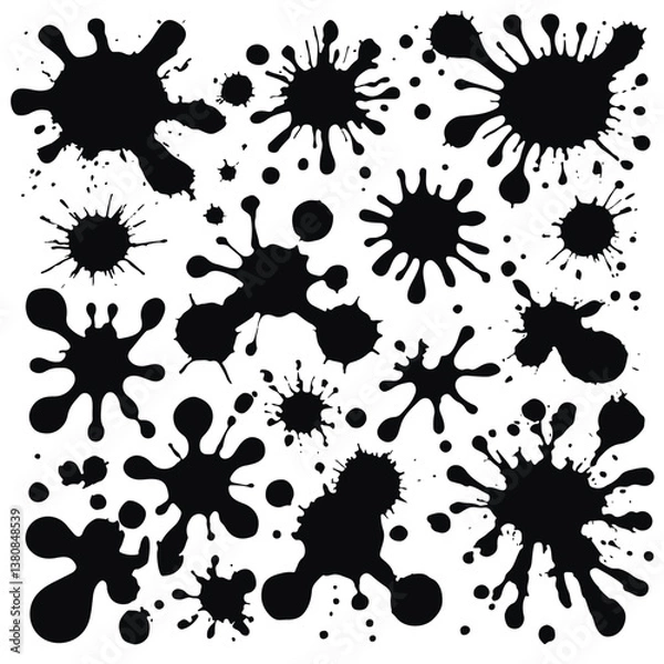 Obraz Large set of ink blots isolated on white background. Vector illustration