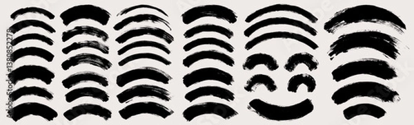 Fototapeta Brush stroke vector. Painted curves, isolated on white background. Grunge textured design elements