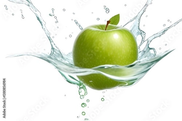 Fototapeta Green Apple with a Refreshing Water Splash Symbolizing Freshness and Health
