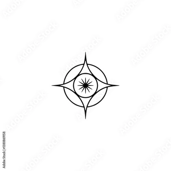 Obraz Minimalist Geometric Compass Rose Logo on White, Direction, Symbol