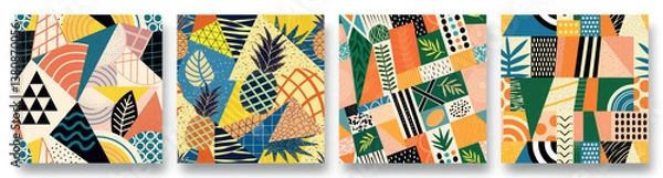 Fototapeta Vibrant geometric patterns showcasing nature-inspired designs in a colorful collage