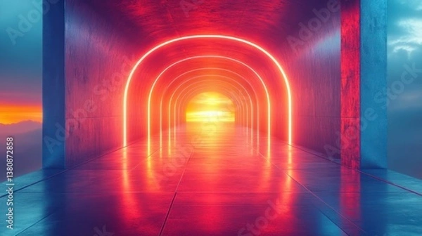 Fototapeta Futuristic Urban Architecture with Neon Reflections and Minimalist Design Elements