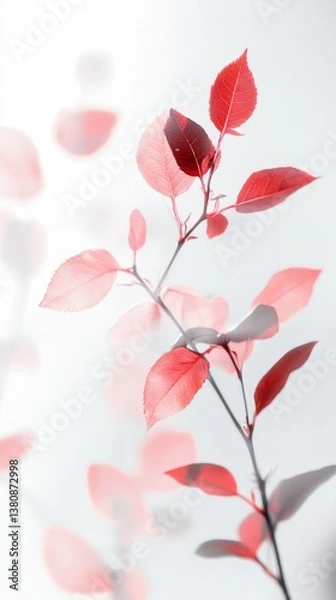 Fototapeta Delicate branches adorned with striking red leaves sway gently in warm sunlight, creating a peaceful ambiance. The ethereal quality of the light enhances the beauty of this autumn display