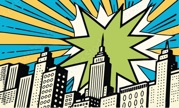 Fototapeta Pop Art NYC Skyline Exploding Comic Book Cityscape
