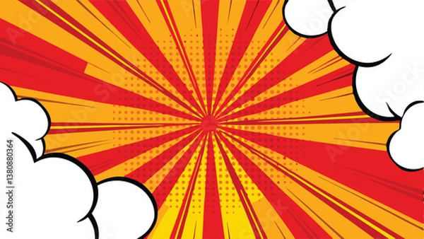 Fototapeta Comic Book Background Red, Yellow, Explosion, Radiating, Pop Art, Dynamic, Speech Bubbles, Retro, Dy