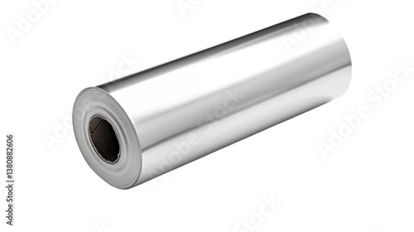 Fototapeta Roll of shiny aluminum foil on a transparent background 