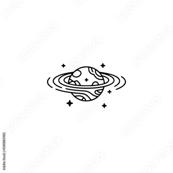 Fototapeta Minimalist Planet Icon: Line Art Saturn Illustration