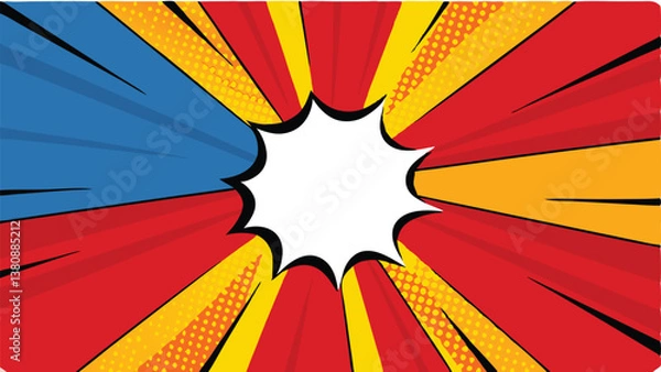 Fototapeta Comic Book Pop Art Design Red, Yellow, Blue Burst Background