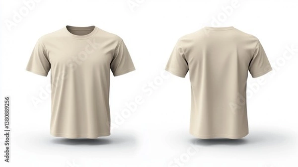 Fototapeta beige boxy tees isolated on white background, front and back view of boxy fit tees