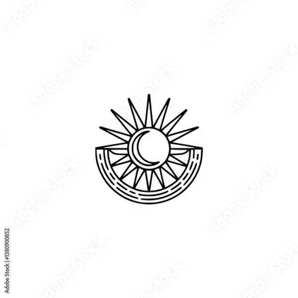 Fototapeta Celestial Line Art: Sun, Moon, and Abstract Design