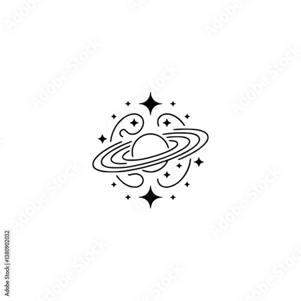 Fototapeta Minimalist Planet & Stars Logo Design - Simple Celestial Illustration