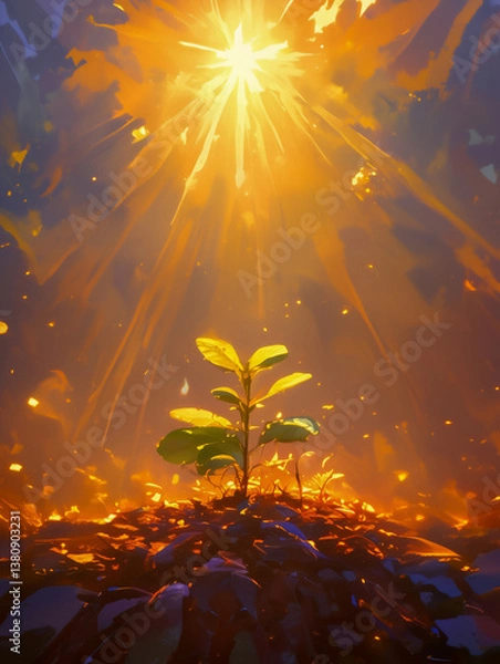 Fototapeta A small plant is growing in the sun