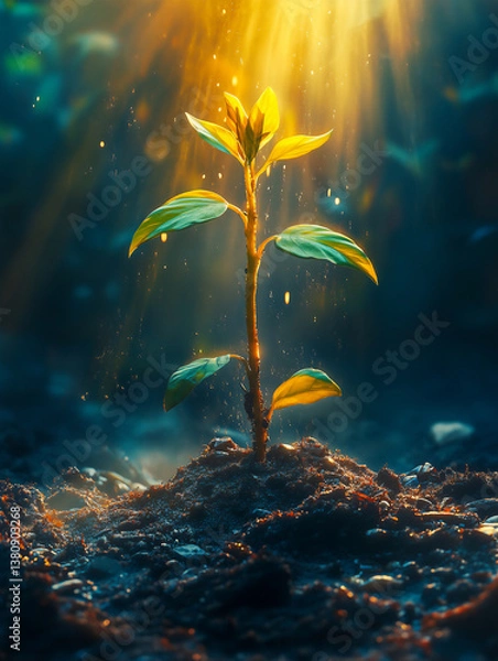 Fototapeta A small plant is growing in the dirt