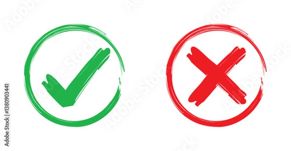 Fototapeta Symboles de questionnaire et de sondage : correct et incorrect, cochés validé et refusé, coche cases vrai et faux - SYMBOLE VALIDE REFUS 1 - Illustration vectorielle sur fond transparent