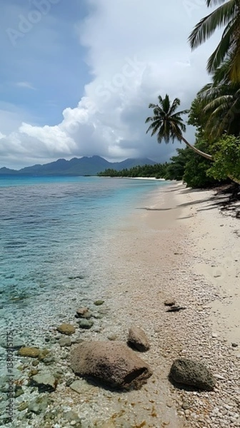 Obraz A tropical beach with coconut palms and crystal-clear turquoise water