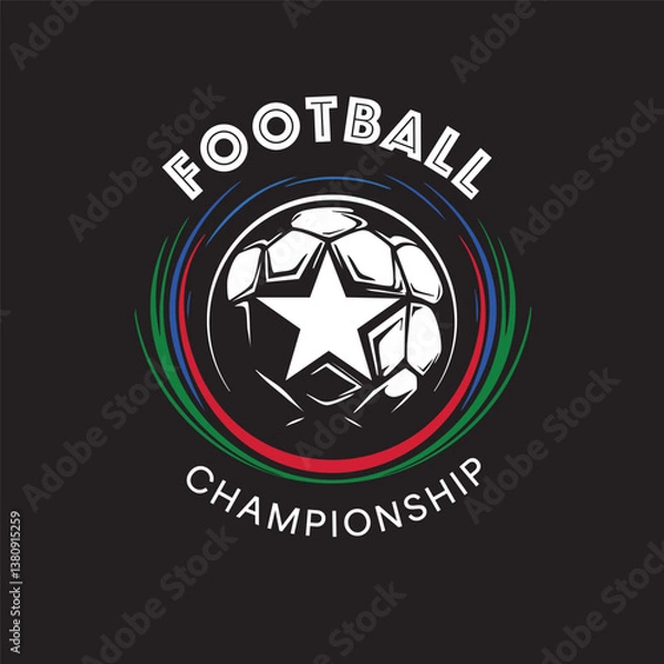 Fototapeta A vector illustration featuring a football with a star at its center, surrounded by circular lines in blue, green, and red