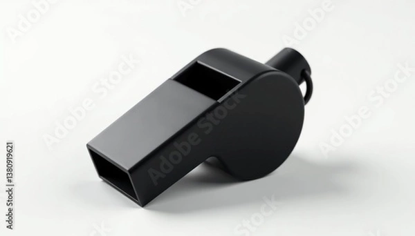 Fototapeta Classic black plastic whistle, simple design, clean background , instructor, referee, safety
