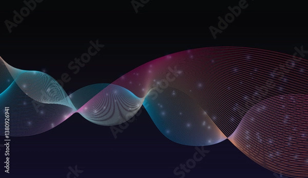 Fototapeta Abstract pink dark gradient glowing particles bright light line illustration design on a waves background.