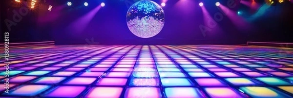 Obraz Retro dance floor with vibrant lights and classic disco ball