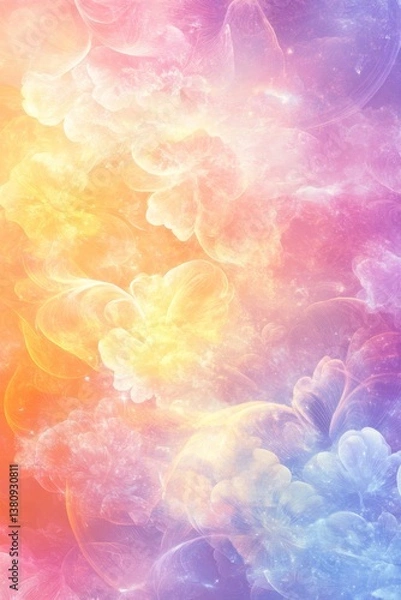 Fototapeta Abstract, vibrant, swirling colors.  A captivating blend of pastel hues, creating a dynamic, ethereal cloud-like design.  Soft, diffused lighting enhances the abstract shapes and textures