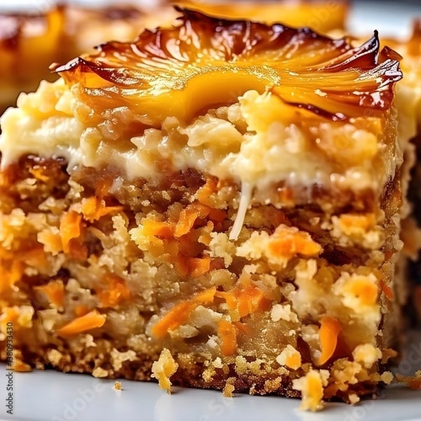 Obraz A close-up of a slice of carrot and pineapple cake that looks soft and delicious