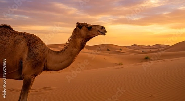 Fototapeta Camel standing in front of the desert