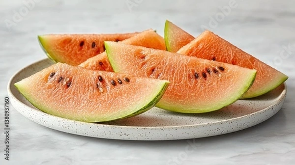Fototapeta Refreshing Watermelon Slices on a Speckled Plate